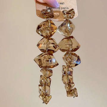 Two Color Chunky Ice Cube Shaped Drop Earrings