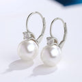 Round Pearl Leverback Drop Earrings Clear Stone Metal Accent view 2