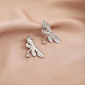 Silver Double Butterfly Clear Look Branch Dangle Earrings view 2