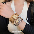 Wide Metal Open Cuff Bangle Gold Smooth Silver Pleat view 1