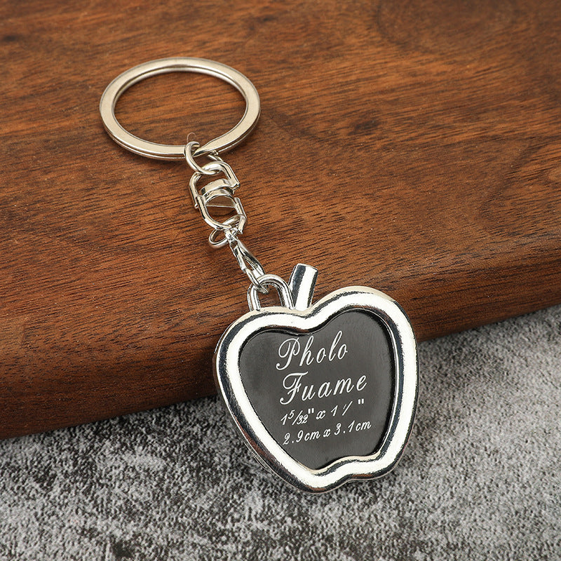 Heart Photo Frame Metal Keychain Square Couple Keepsake Charm