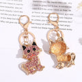 Rhinestone Cat Keychain Gold Tone Crystal Kitten Charm view 3