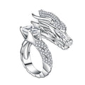 Silver Tone Dragon Head Open Adjustable Ring Square Gem view 7