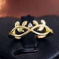 Gold Vine Leaf Infinity Ring Clear Center Stone Sizes 6-10 view 3