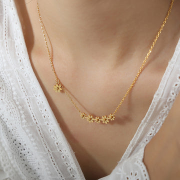 Delicate Gold Daisy Flower Bar Necklace Side Charm