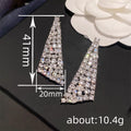 White Gold Triangle Full Pave Clear Stone Drop Earrings view 4