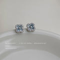 Silver Tone Light Blue Clover Pave Halo Stud Earrings view 4