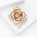 Matte Gold Rose Stem Brooch With Crystal Set Leaf Accent view 4