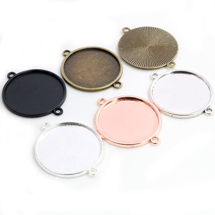 Double Loop Round Alloy Cabochon Trays in Four Finishes