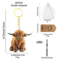 Highland Cow Flat Acrylic Keychain With Gold Tone Ring view 2