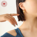 Textured C-Hoop Earrings Faux Pearl Zircon Gold Steel view 3