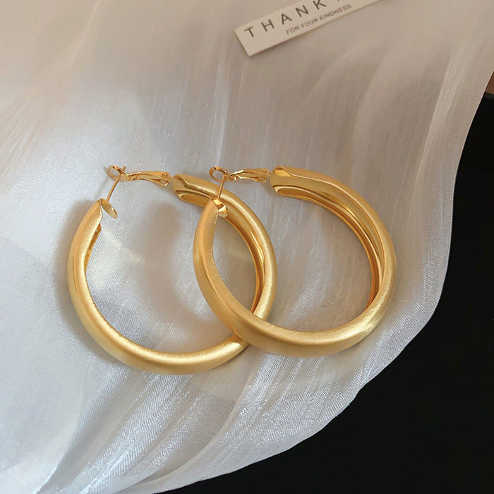 Wide Brushed Metal Hoop Earrings in Gold and Silver Tones