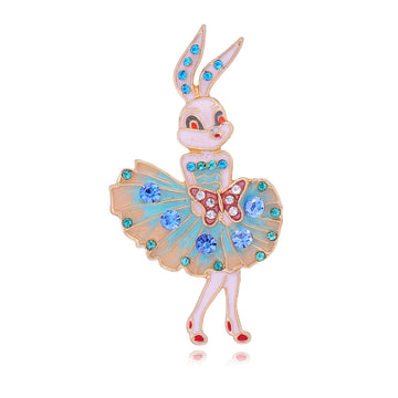 Aqua Gold Tone Rabbit Two Designs Metal Brooch Pin