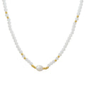 White Glass Bead Freshwater Pearl Center Necklace Gold view 5