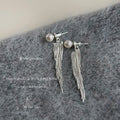 Silver Pearl Dual-Wear Long Chain Tassel Drop Earrings view 1