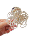 White Pearl Beaded Flower Hair Claw Clip With Clear Base view 5