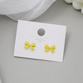 Pink Ribbon Bow Glossy Delicate Small Stud Earrings view 3