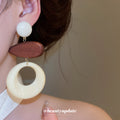 Brown and Cream Oval Resin Drop Earrings With Round Stud Tops view 3