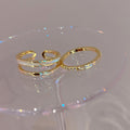 Gold Tone Double Band Open Ring With One Clear Crystal Row view 4