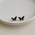 Black Enamel Butterfly Stud Earrings Silver Zircon Border view 4