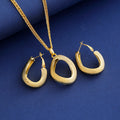 Gold Tone Gold Oval Twist Metal Necklace and Earring Set view 2