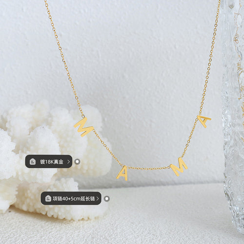 Gold MAMA letter chain flat lay with plating and length labels