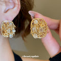 Crystal Wire Nest Square Stud Earrings in Gold and Silver view 3