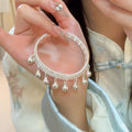 Silver Open Cuff Bangle Dangling Bell Charms Filigree view 6