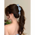 Polka Dot Satin Double Bow Black Claw Hair Clips Trio view 3