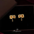 Gold Hourglass Amber Clear CZ Star Charm Stud Earrings view 1