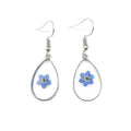 Silver Tone Clear Resin Pressed Flower Teardrop Hook Earrings view 9