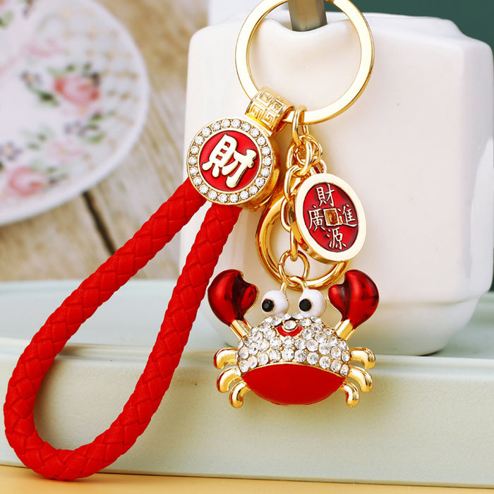 Jeweled Crab Fortune Keychains in Five Colors with Braided Loops