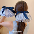 Striped Fabric Fan Scrunchies and Navy Bow Hair Clips view 4