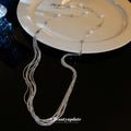 Long Multi-Strand Silver Snake Chain Pearl Station Necklace view 2