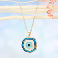 Gold Tone Layered Enamel Evil Eye Pendant Necklaces in Five Colors view 7