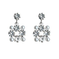Silver Tone Rhinestone And White Pearl Floral Cluster Stud Earrings view 5