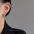 Avocado Green Enamel Geometric Open C Stud Earrings view 3
