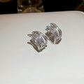 Silver Tone Layered Crystal Huggie Earrings for Women view 6