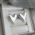 Silver Smooth Puffy Heart Stud Earrings Mirror Finish view 6