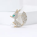 Rhinestone Fox Brooch Pearl Accent Green Eye Gold Silver view 4