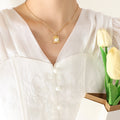 Gold Wavy Square Faux Pearl Pendant Chain Necklace view 6