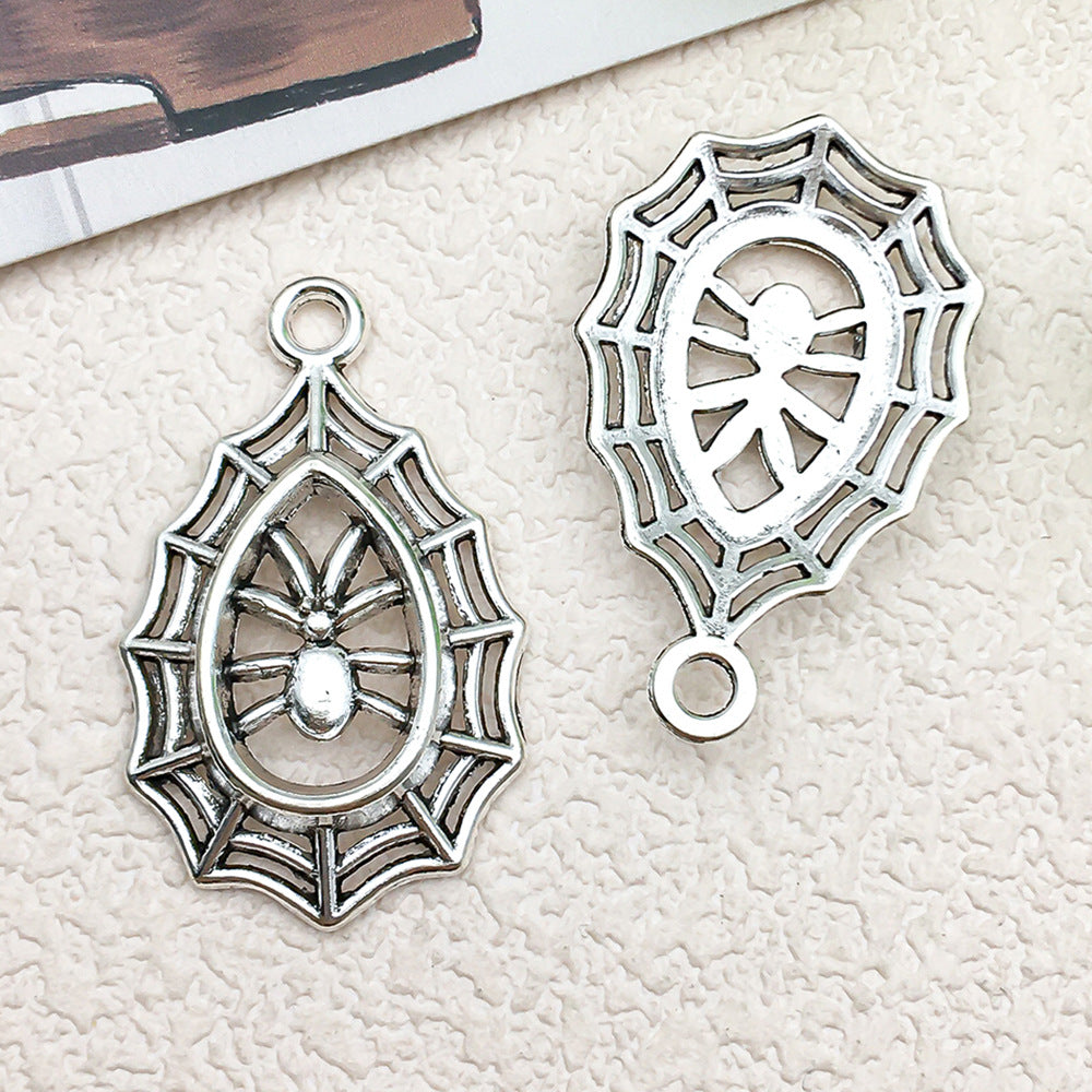 Antique Silver Zinc Alloy Bat Spider Spider Web Charm Pendant for DIY Necklace