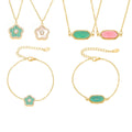 Oval Crystal Stone And Clover Flower Pendant Necklace Bracelets view 5