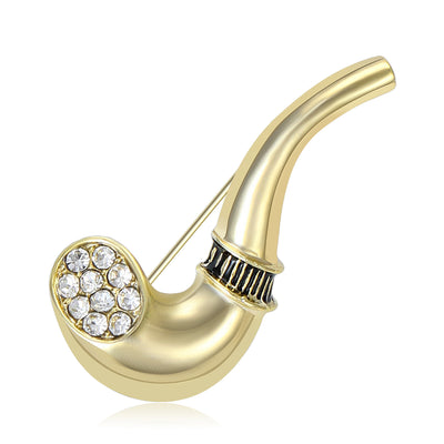 Crystal Studded Smoking Pipe Brooch shown from the front on a white background