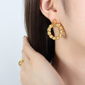 Twisted Rope Circle Hoop Stud Earrings Gold and Steel Tone view 3