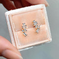 Silver Geometric Baguette Round Clear Stone Stud Earrings view 1