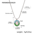 Steel Shell Enamel Round Pendant Necklace Blue Green view 6