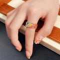 Multicolor Enamel Leaf Pattern Wide Ring In Polished Gold Tone view 4