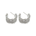 Silver Tone Crystal Paved C Shape Statement Stud Earrings view 5