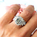 Emerald Cut White Stone Statement Ring with Cluster Halo view 3